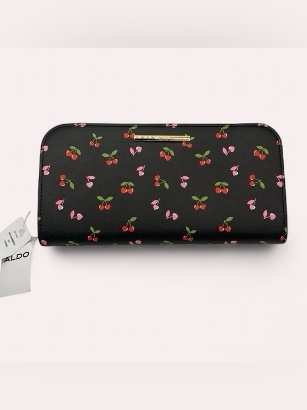 Aldo Black with Cherry Print Zip Around Wallet